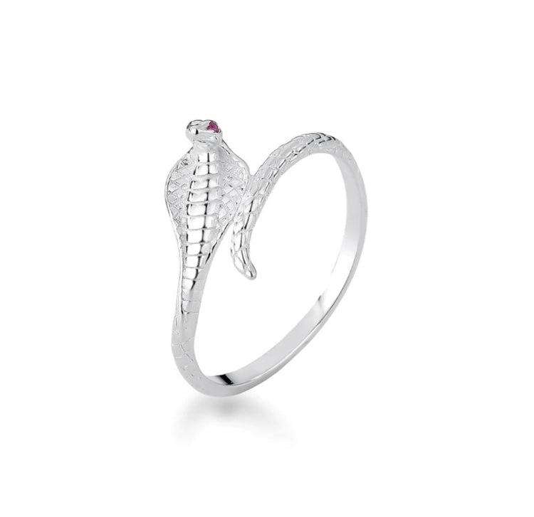 Anel cobra naja com olho rosa pink