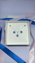 Conjunto redondo cravejado azul