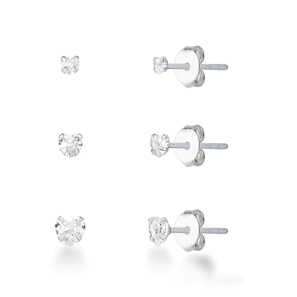 Trio de brincos de coração cristal