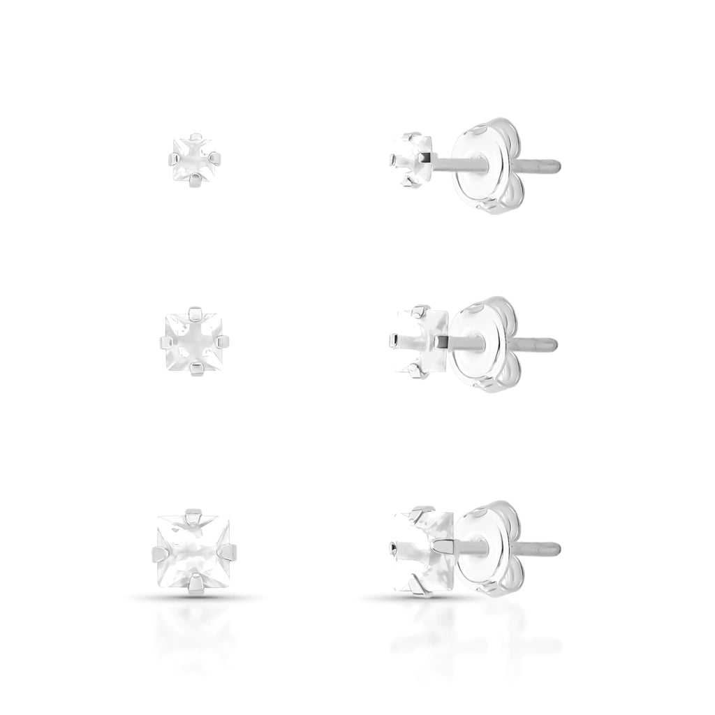 Trio de brincos quadrado cristal
